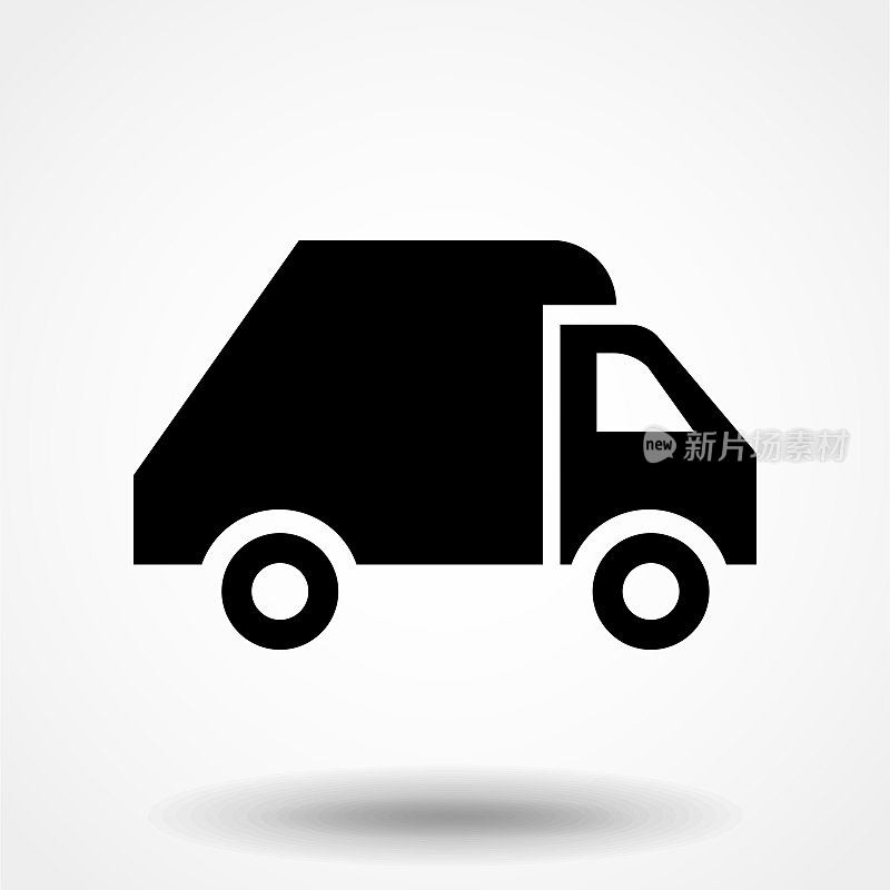 garbage truck vector icon. silhouette black icon of garbage truck isolated on white background